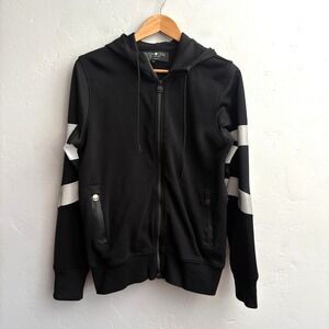 Hydrogen Zip Up Hoodie Men Sz Medium Black Skulls Reflective Sleeve Stripe Flaw